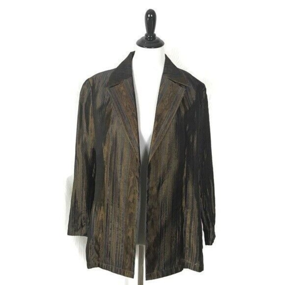 Vintage Carlisle Open Front Cardigan Womens 6 Silk Blend Metallic Striped Jacket